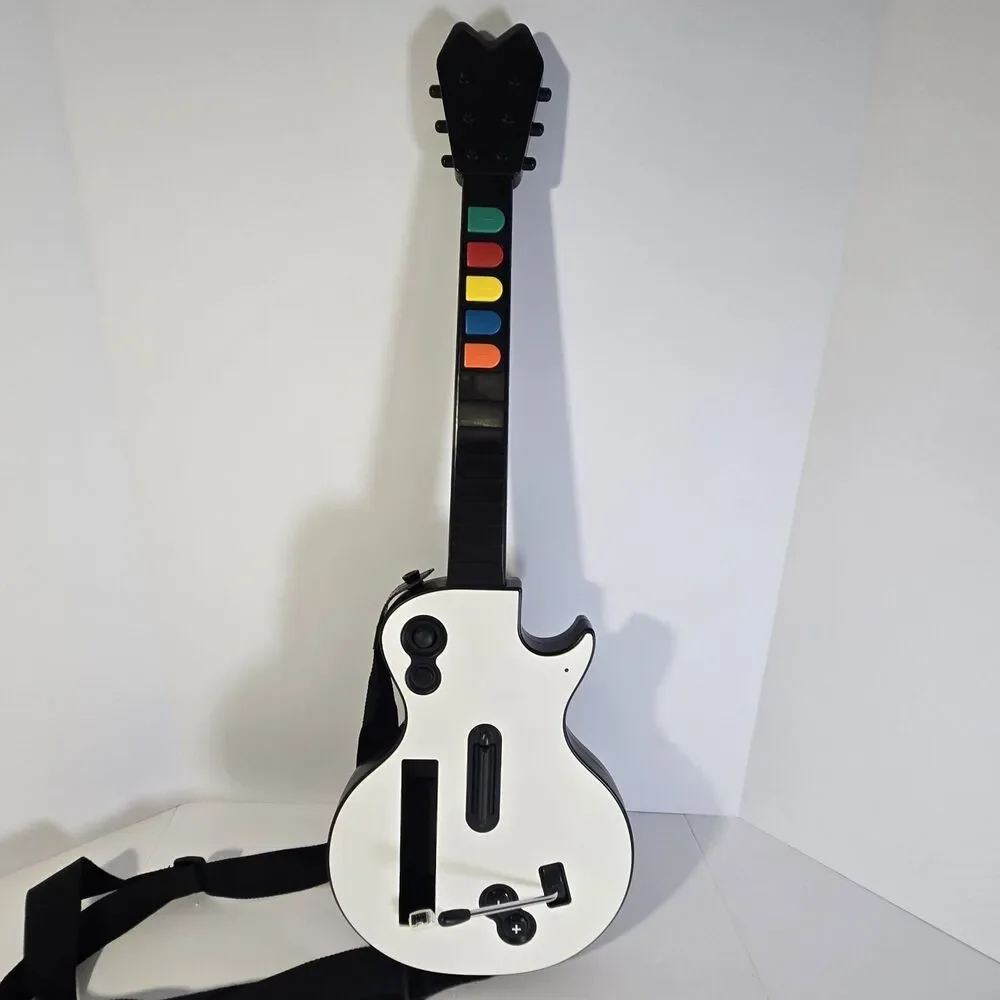 Wii Guitar Advance White Guitar Controller Nintendo Wii Powers On w/ Strap